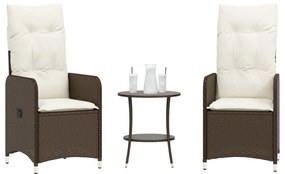 Cadeiras jardim reclináveis 2 pcs c/ mesa vime PE castanho