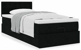 Cama otomana com colchão 100x200 cm tecido preto