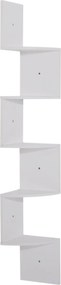 Estante de canto de parede para arrumação, em forma de ziguezague, 20 L x 20 L x 126 A cm, 5 prateleiras, madeira branca