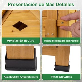 Abrigo de jardim em madeira com porta 81 x 46 x 174 cm, fechadura, piso, 4 estantes removíveis, ventilação, telhado inclinado, arrumação de ferramenta
