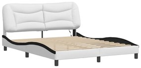 Estrutura cama c/ luzes LED 160x200cm couro artif. branco/preto