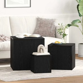 vidaXL Mesa de Ninho 3 pcs Carvalho preto 45 x 45 x 45 cm
