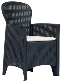 Conjunto bistrô 3 pcs plástico antracite com aspeto de vime