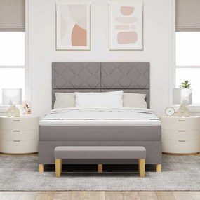 Cama Box Spring com Colchão &amp; Banco Taupe 140x190 cm Tecido