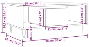 Mesa de centro 90x50x36,5 cm derivados madeira branco brilhante