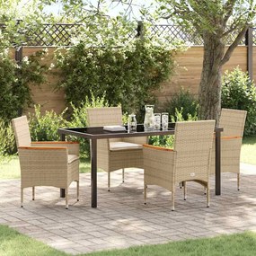 Conjunto de Jantar para Jardim de 5 Peças com Almofadas Rattan Polipropileno Bege