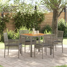 vidaXL Conjunto de Jantar 5 Peças com Almofadas Cinzas em Rattan Sintético