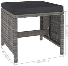 Conjunto jantar p/ exterior com almofadões 6 pcs vime cinzento
