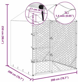 Canil de exterior com teto 2x2x2,5m aço galvanizado prateado
