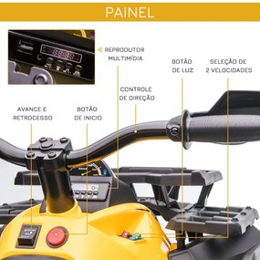 Quadriciclo Elétrico 12V para Crianças acima de 3 Anos com Farol Música Pneus de Suspensão Botões Avance e Retrocesso Veículo Elétrico a Bateria 100x6