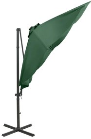 Guarda-sol jardim cantilever c/ poste e luzes LED 300 cm verde