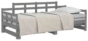 Sofá-cama de puxar pinho maciço cinza 2x(90x200) cm