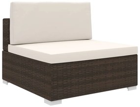 vidaXL Assento de centro seccional c/ almofadões 1 pc vime PE castanho
