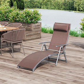 Outsunny Espreguiçadeira Dobrável de Jardim com Encosto Ajustável em 7 Posições Apoio para a Cabeça para Terraço Piscina Exterior Carga Máxima 165kg 137x63,5x100,5cm Marrom