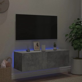 Móvel de parede p/ TV c/ luzes LED 100x35x31 cm cinza cimento
