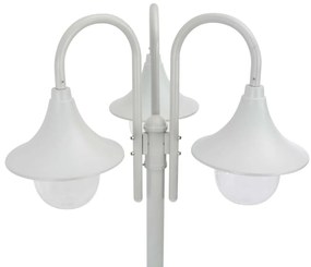 Candeeiro de pé p/ jardim c/ 3 braços E27 220cm alumínio branco