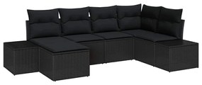 Conjunto de sofá de jardim modular com 6 peças e almofadas pretas em r