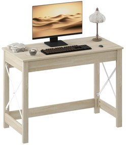 HOMCOM Secretária Moderna Mesa de Estudo com Estrutura de Aço Mesa de Computador 105x50x76 cm Madeira e Branco