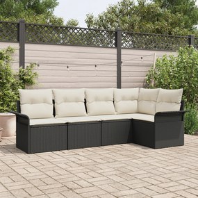 Conjunto de Sofá de Jardim vidaXL de 5 Peças com Almofadas Preto Ratta