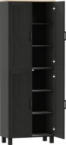 HOMCOM Armário Despensa de Cozinha em Madeira com 5 Prateleiras Ajustáveis e 4 Portas, 60x30x170.5 cm, Preto | Aosom Portugal