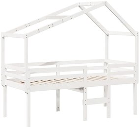 Cama alta com telhado 90x200 cm pinho maciço branco