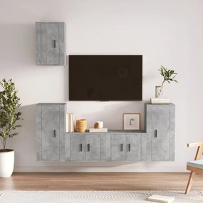 Conjunto móveis de TV 5 pcs madeira processada cinzento cimento