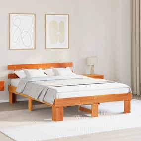 Estrado de Cama com Cabeceira Castanho Encerado 140x200 cm Madeira Mac