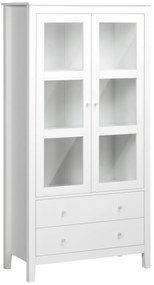 HOMCOM Vitrine de Sala de Estar Estante para Escritório com 2 Portas de Vidro Temperado 3 Prateleiras e 2 Gavetas 80x40x160 cm Branco