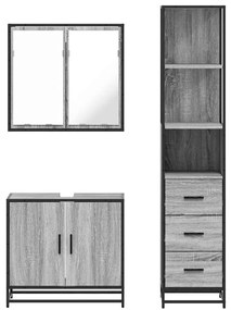 3 pcs Conjunto móveis casa de banho madeira proc. cinza sonoma