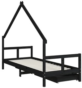 Estrutura cama infantil c/ gavetas 80x200cm pinho maciço preto