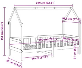 Cama infantil formato de casa 90x200 cm pinho maciço branco