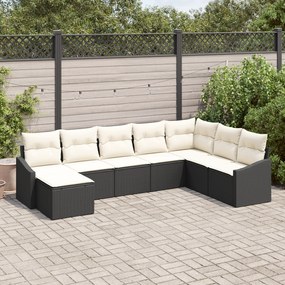 Conjunto de Jantar de Jardim com Almofadas Rattan Poliéster Preto