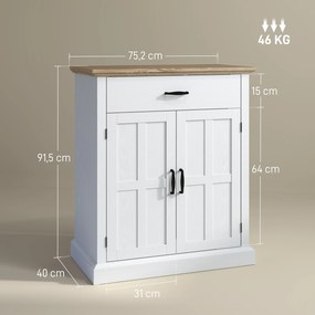 Aparador de Sala de Estar, 75,2 x 40 x 91,5 cm, Estação de Café Espaçosa, Branco