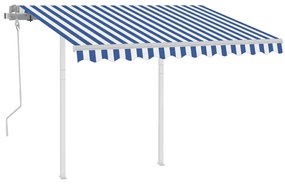 Toldo retrátil manual com postes 3x2,5 m azul e branco