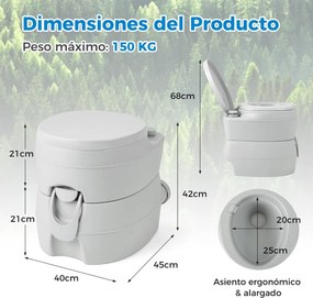 Sanita portátil compacta com depósito de resíduos amovível de 20 L Assento à prova de fugas Bomba de descarga do assento à prova de fugas para campism