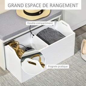 Banco de arrumação com almofada cinzenta 69 x 32 x 40 cm Móvel para sapatos - Banco para sapatos com gaveta grande de dois compartimentos branco