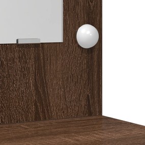 Conjunto de Mesa de Maquilhagem de 2 Peças com LED em Madeira de Carva