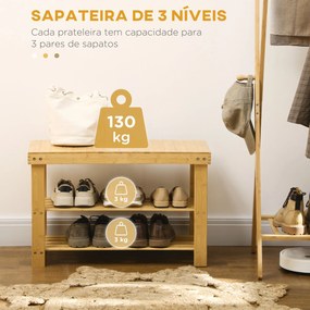 Banco Sapateira de Bambu Sapateira com Assento Organizador de Sapatos com 2 Prateleiras para 6-9 Pares de Sapatos para Entrada Sala de Estar Dormitóri