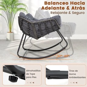 Poltrona de baloiço jardim ou sala com almofada grossa e removível extragrande Poltrona relaxante Cinzenta