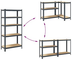 Prateleiras de armazenamento de 5 camadas 2 pcs aço antracite