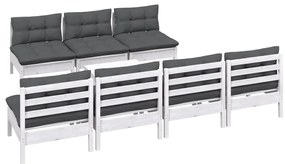 8 pcs conj. lounge de jardim com almofadões antracite pinho