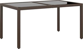 vidaXL Mesa de jardim 150x90x75 cm vidro temperado e vime PE castanho