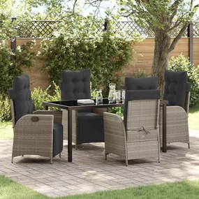 vidaXL Conjunto de Jantar de Jardim com 5 Peças em Rattan Cinza Claro