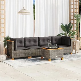 vidaXL 5 pcs conjunto sofás de jardim c/ almofadões vime PE cinzento