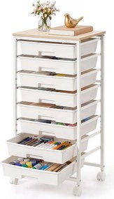 Carrinho com gavetas, 8 níveis, 39,5 x 28,5 x 76,5 cm Branco