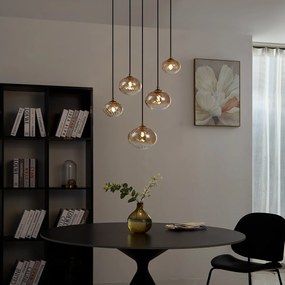 Candeeiro suspenso Art Deco dourado com vidro âmbar - Jia