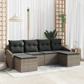 Conjunto de Jantar de 6 Peças com Almofadas Rattan Poliéster Cinza