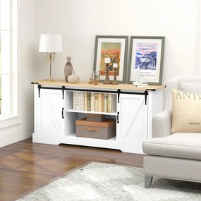 Aparador com 2 portas de correr e prateleiras ajustáveis, 150 x 40 x 72 cm, em madeira de carvalho branco