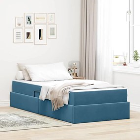 vidaXL Cama com arrumação e colchão Azul Escuro 90 x 190 cm Veludo