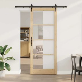 Porta Deslizante vidaXL com Conjunto de Ferragens 93x232 cm Madeira Maciça de Pinho